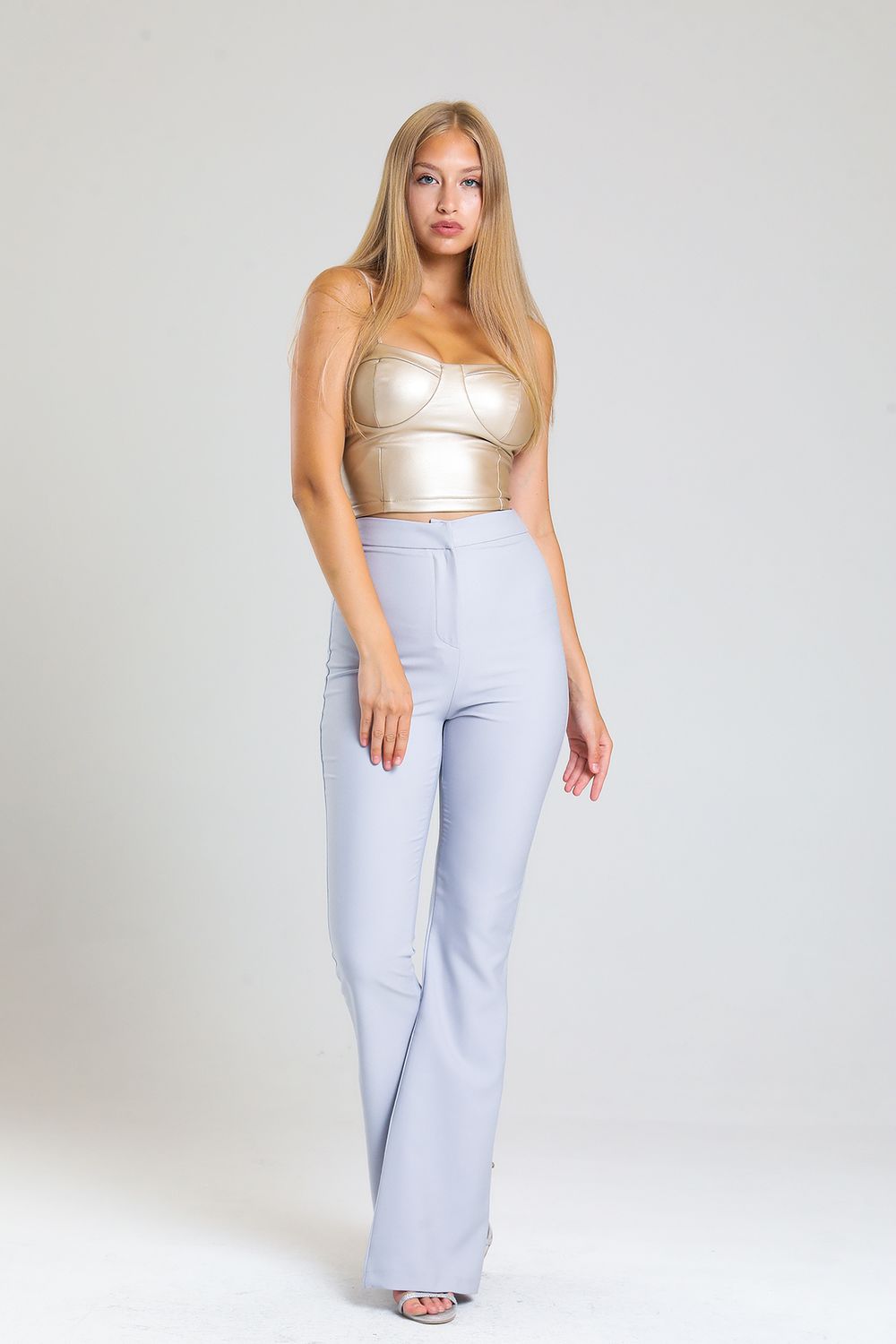 SNS Sense Gray Spanish Flared Atlas Fabric Pants - Slonim
