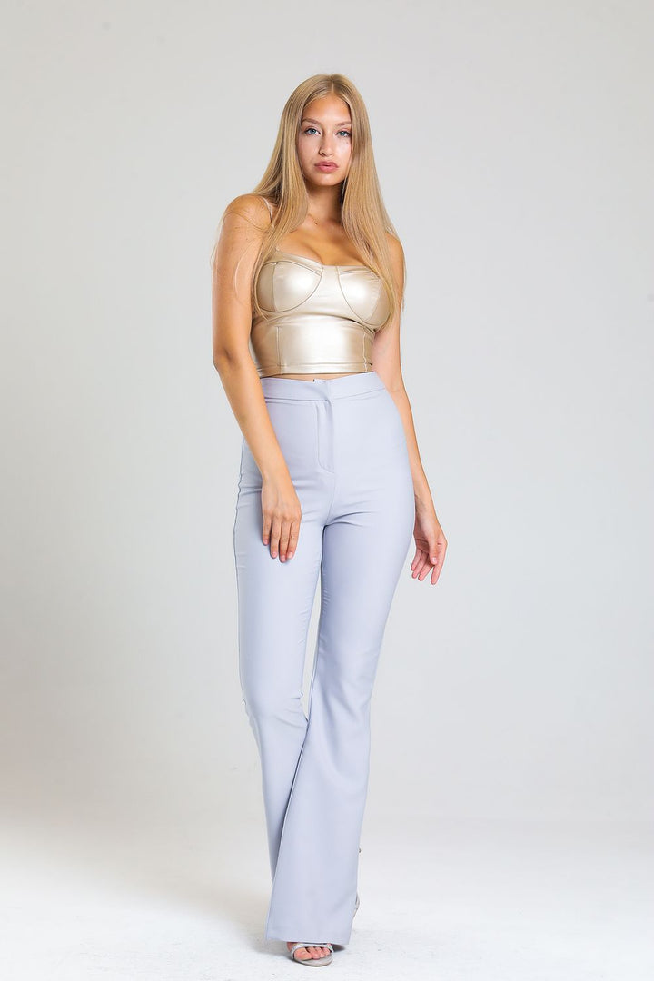SNS Sense Gray Spanish Flared Atlas Fabric Pants - Slonim