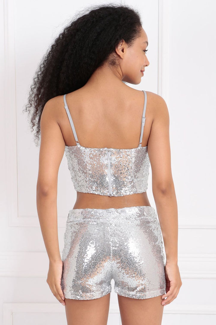 SNS Sense Silver Sequined Bustier with Back Zipper and Straps - Chorley