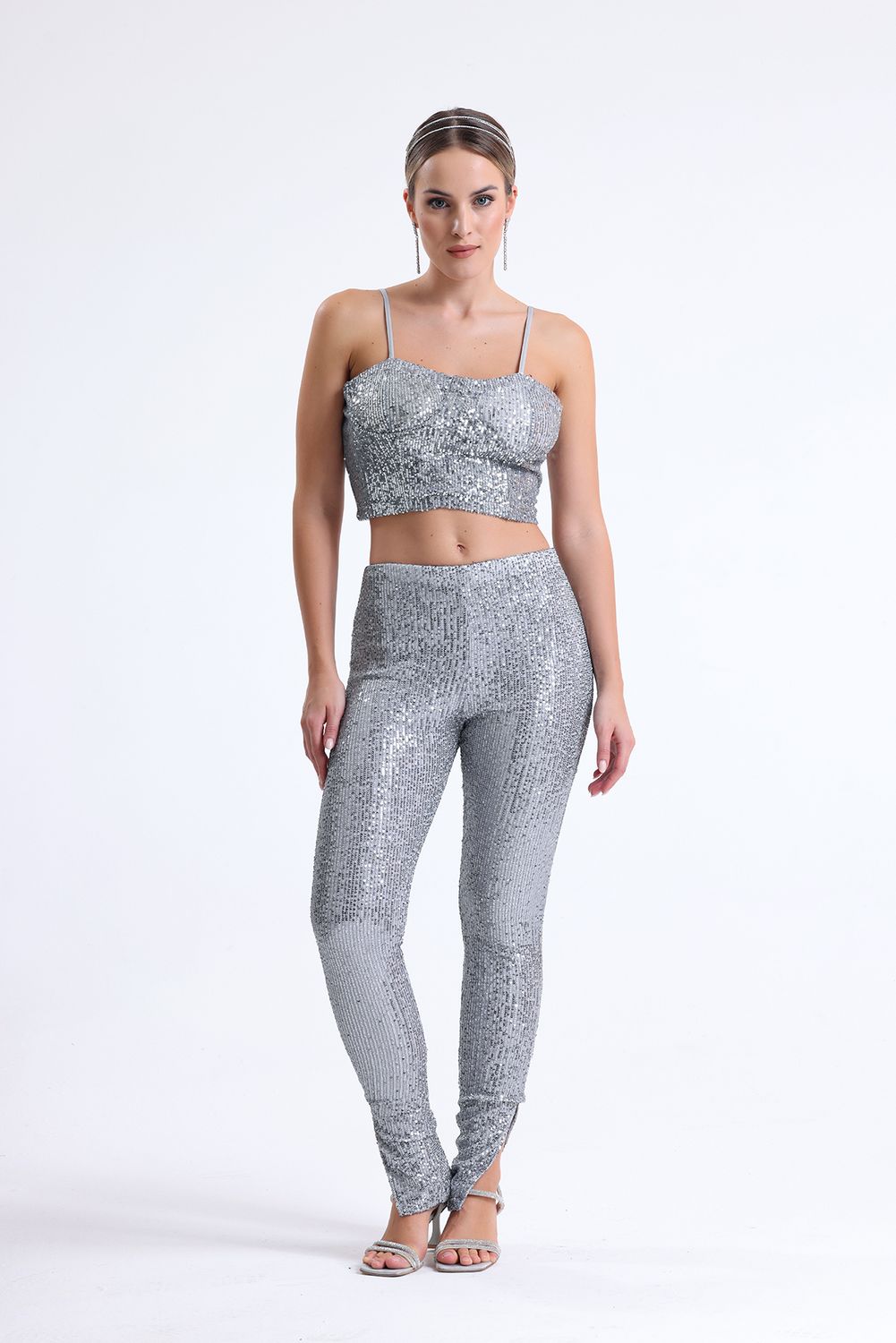 SNS Sense Silver Wide Leg Lined Sequin Pants - Leyland