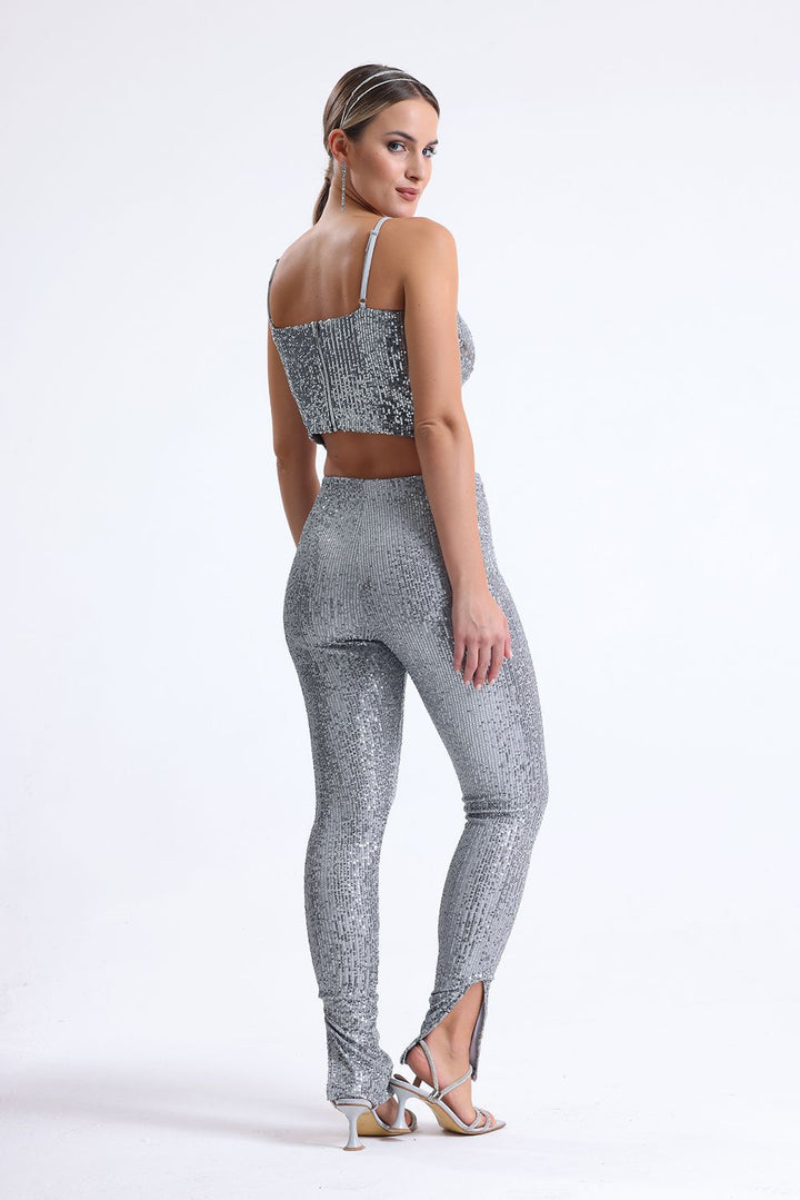 SNS Sense Silver Wide Leg Lined Sequin Pants - Leyland
