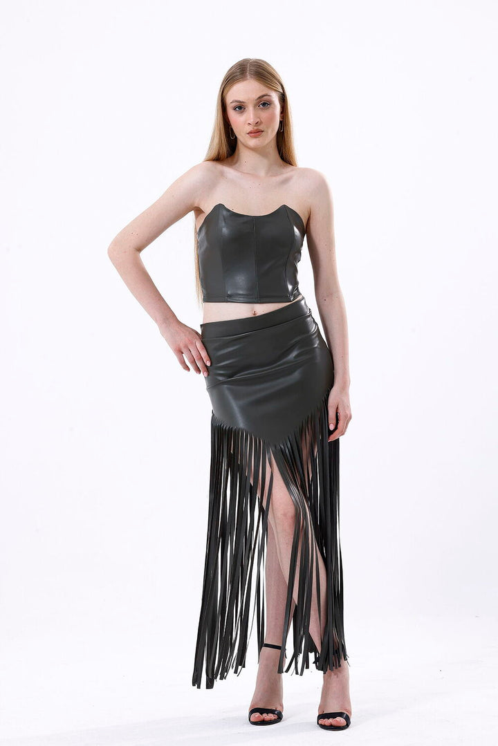 SNS Sense Hakı Zippered Faux Leather Bustier - Union City