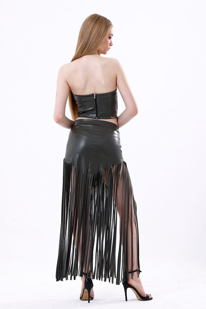 SNS Sense Hakı Zippered Faux Leather Bustier - Union City