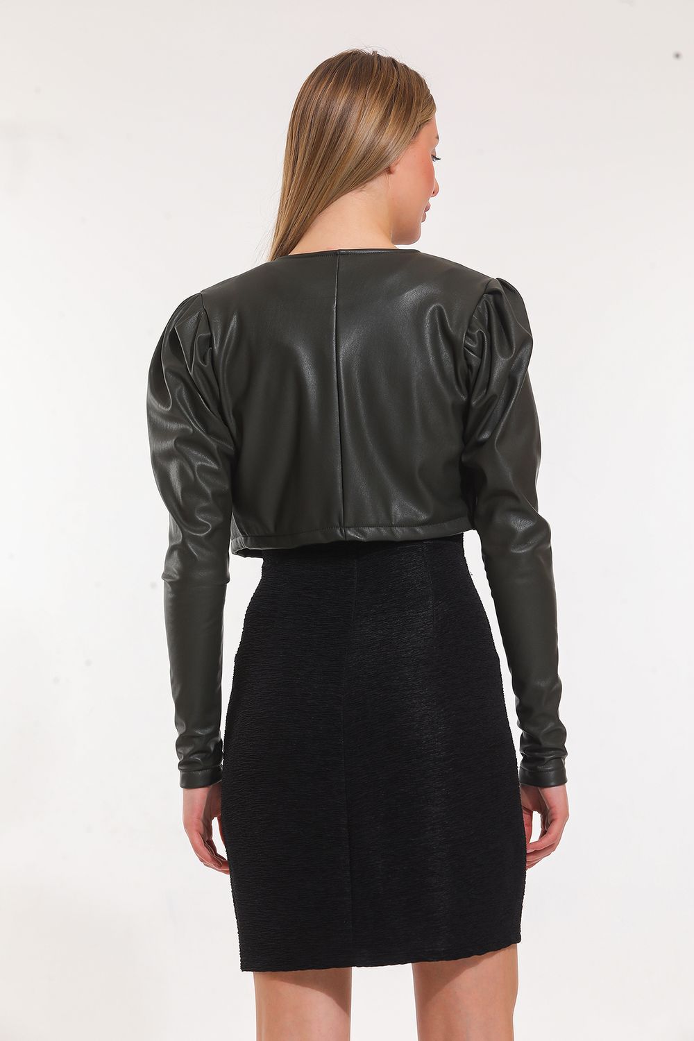 SNS Sense Hakı Front Zip Short Leather Jacket - Liège