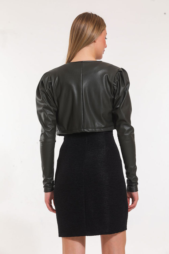 SNS Sense Hakı Front Zip Short Leather Jacket - Liège