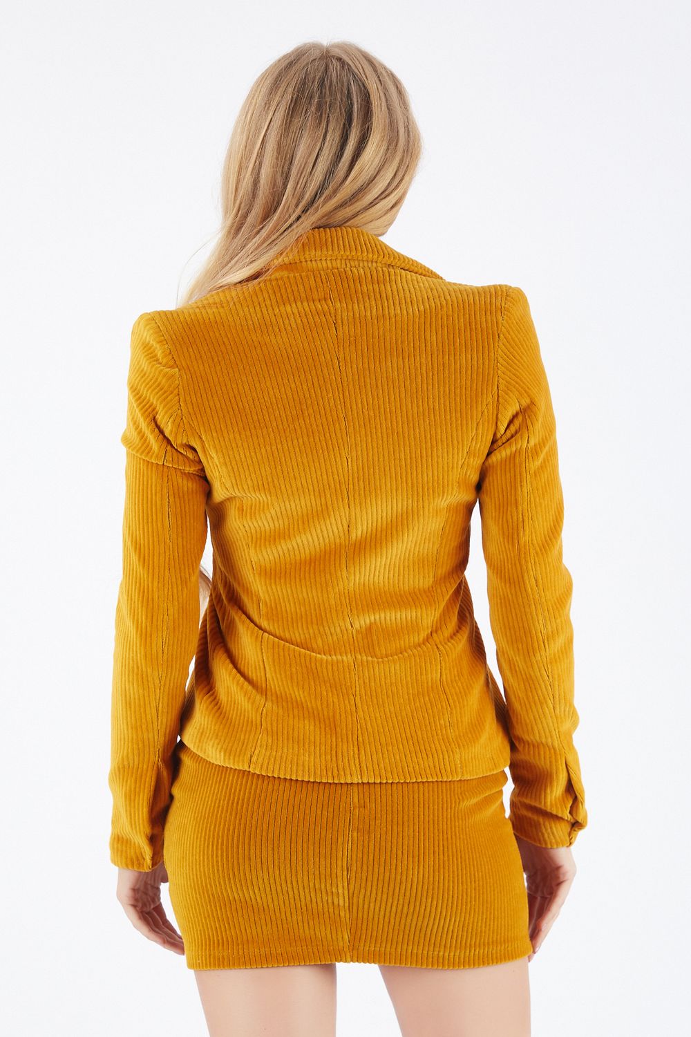 SNS Sense Mustard Front Single Button Velvet Jacket - Jacona de Plancarte