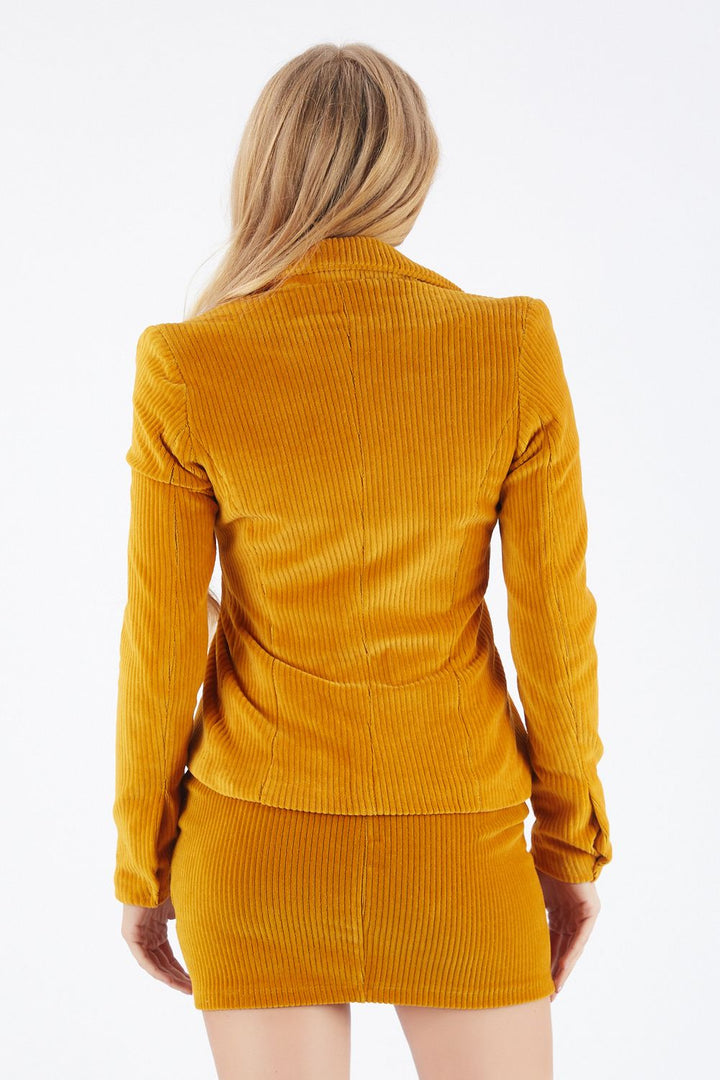 SNS Sense Mustard Front Single Button Velvet Jacket - Jacona de Plancarte