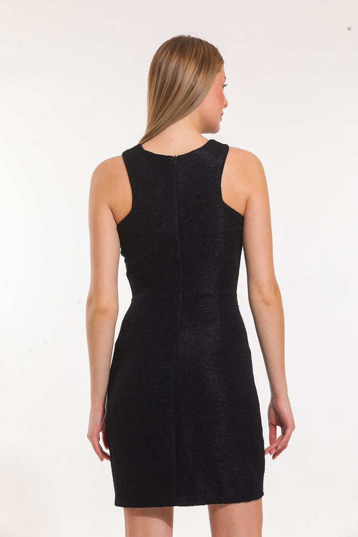 SNS Sense K.Black, Pool Neck Appliqued Crinkled Sleeveless Dress - Hammersmith