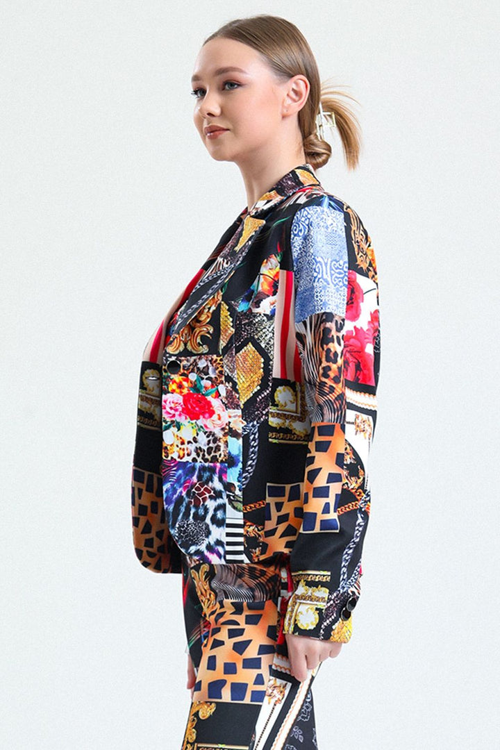 SNS Sense Mixed Patterned Front Buttoned Digital Printed Scuba Jacket - Terneuzen