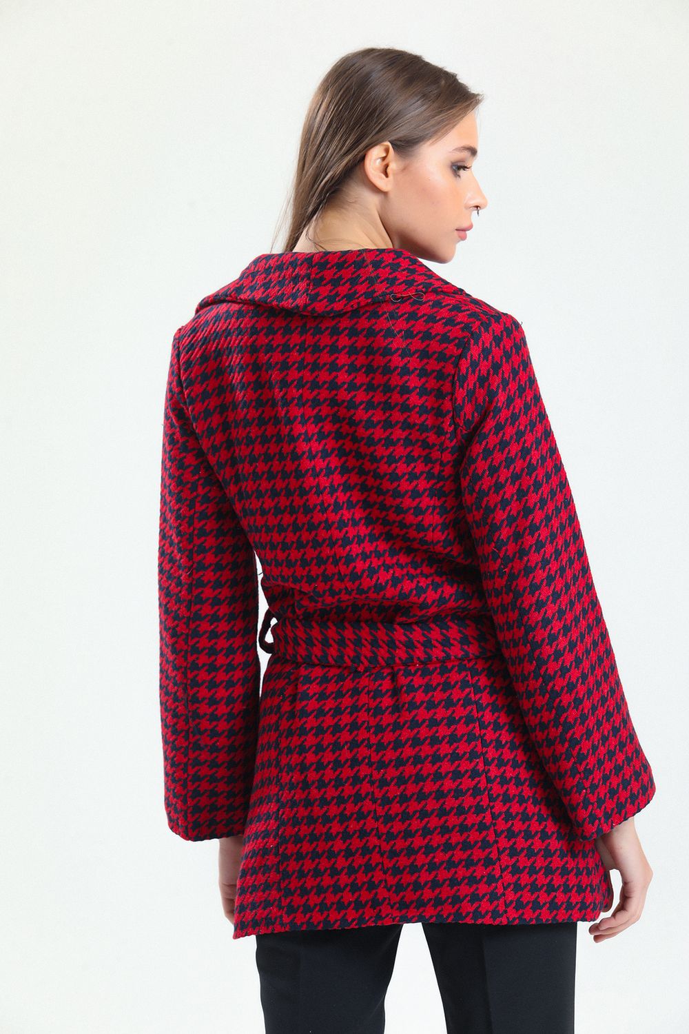 SNS Sense Laci Red Wide Collar Front Zippered Belted Coat - Coeur dAlene
