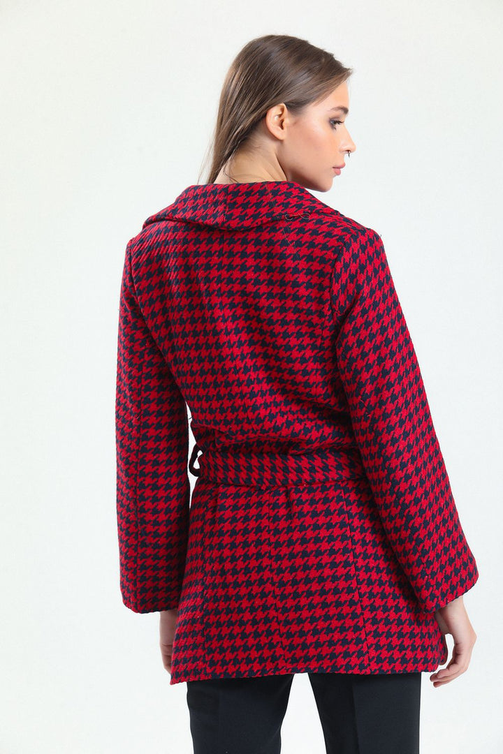 SNS Sense Laci Red Wide Collar Front Zippered Belted Coat - Coeur dAlene