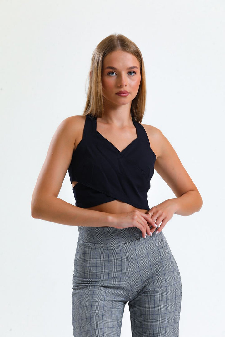 SNS Sense Lacivert Back Zippered Decollete Crepe Blouse - New York
