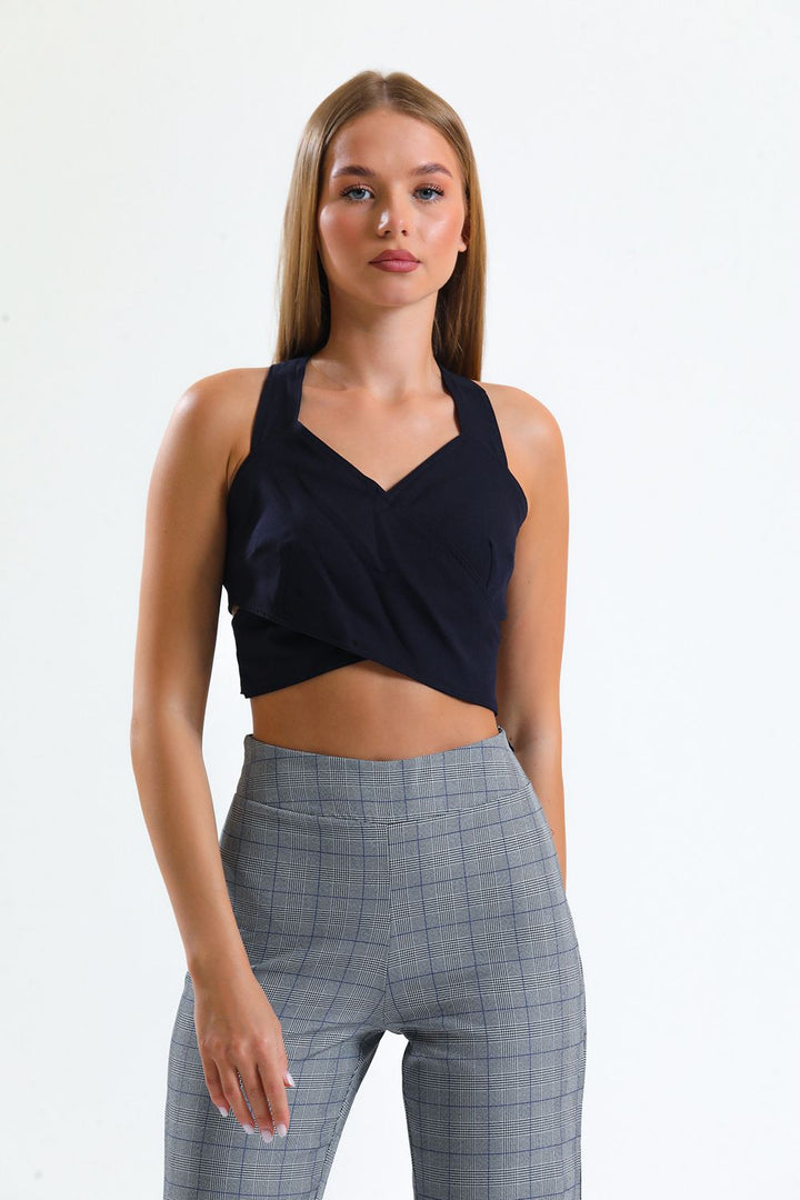 SNS Sense Lacivert Back Zippered Decollete Crepe Blouse - New York
