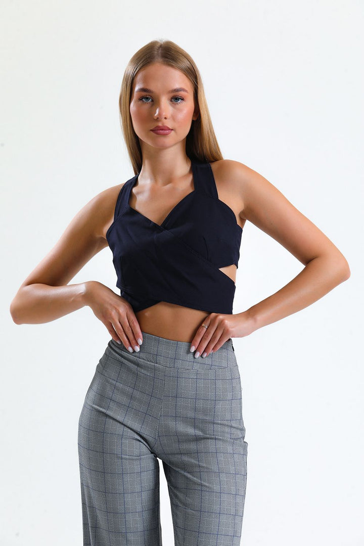 SNS Sense Lacivert Back Zippered Decollete Crepe Blouse - New York