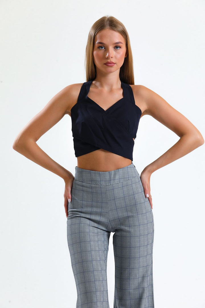 SNS Sense Lacivert Back Zippered Decollete Crepe Blouse - New York