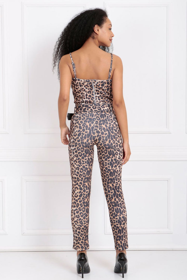 SNS Scuba Leopard Slim Fit Pants with Leopard Patterned 5 cm Fabric Covered Buckle and Belt on the Waist. - Bayonne