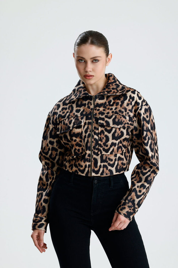 SNS Sense Leopar Desenli İÇİ ASTARLI  METAL FERMUARLI LEOPAR KISA MONT  - Durango