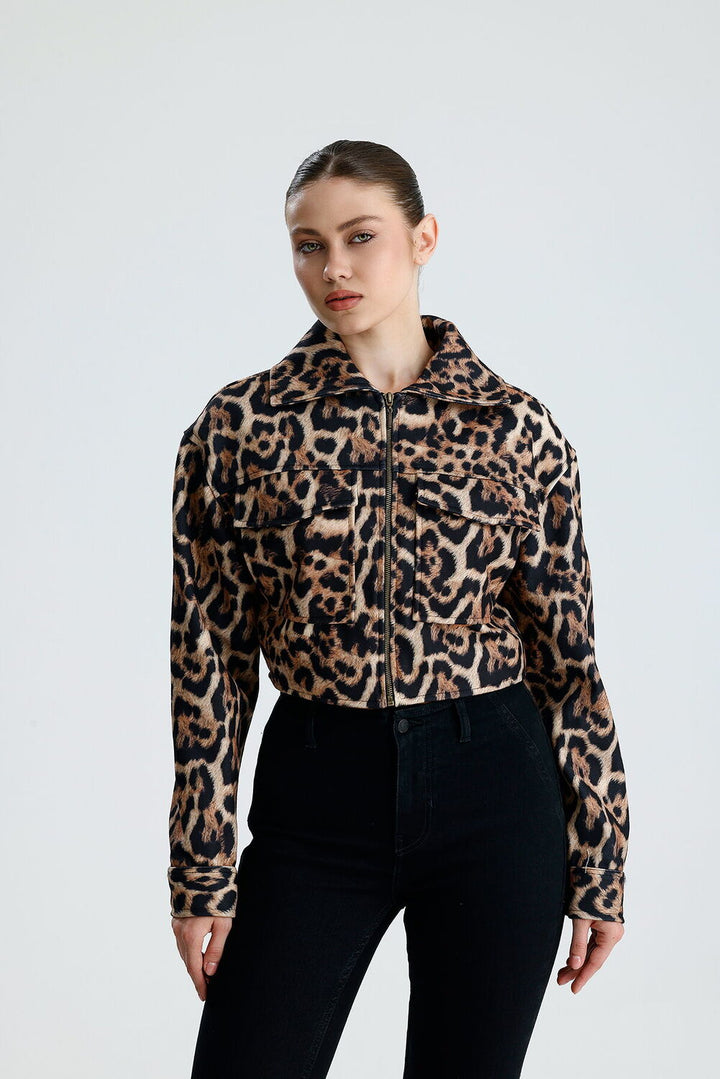 SNS Sense Leopar Desenli İÇİ ASTARLI  METAL FERMUARLI LEOPAR KISA MONT  - Durango
