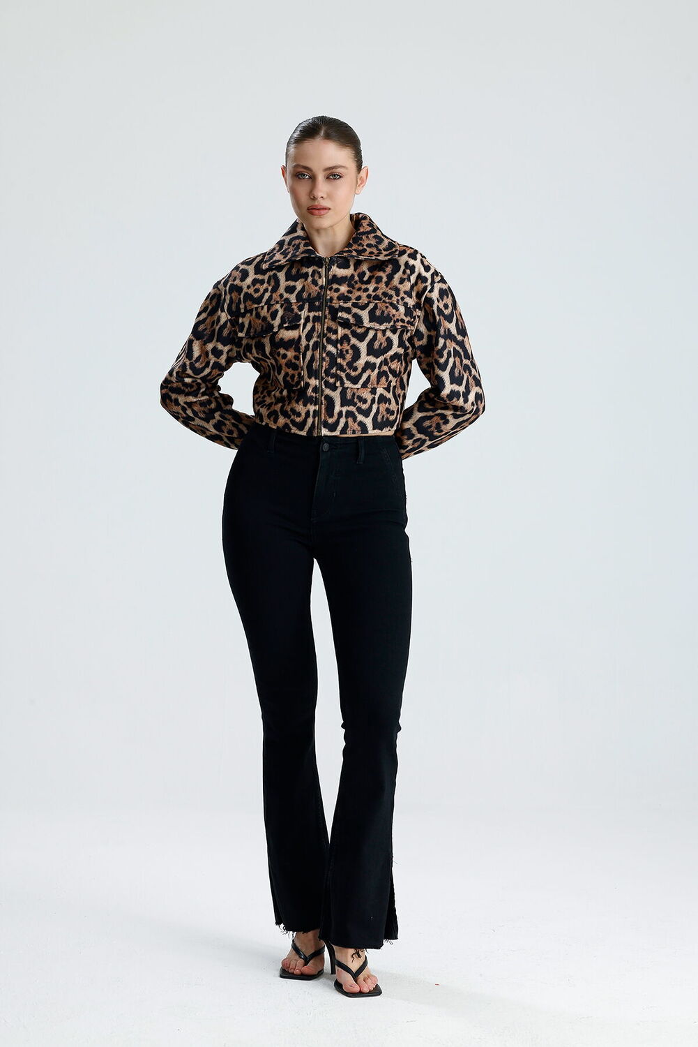 SNS Sense Leopar Desenli İÇİ ASTARLI  METAL FERMUARLI LEOPAR KISA MONT  - Durango