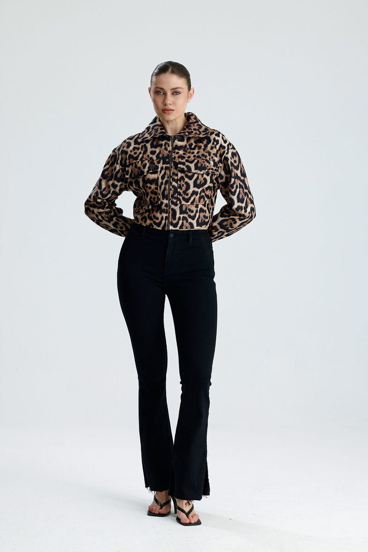 SNS Sense Leopar Desenli İÇİ ASTARLI  METAL FERMUARLI LEOPAR KISA MONT  - Durango