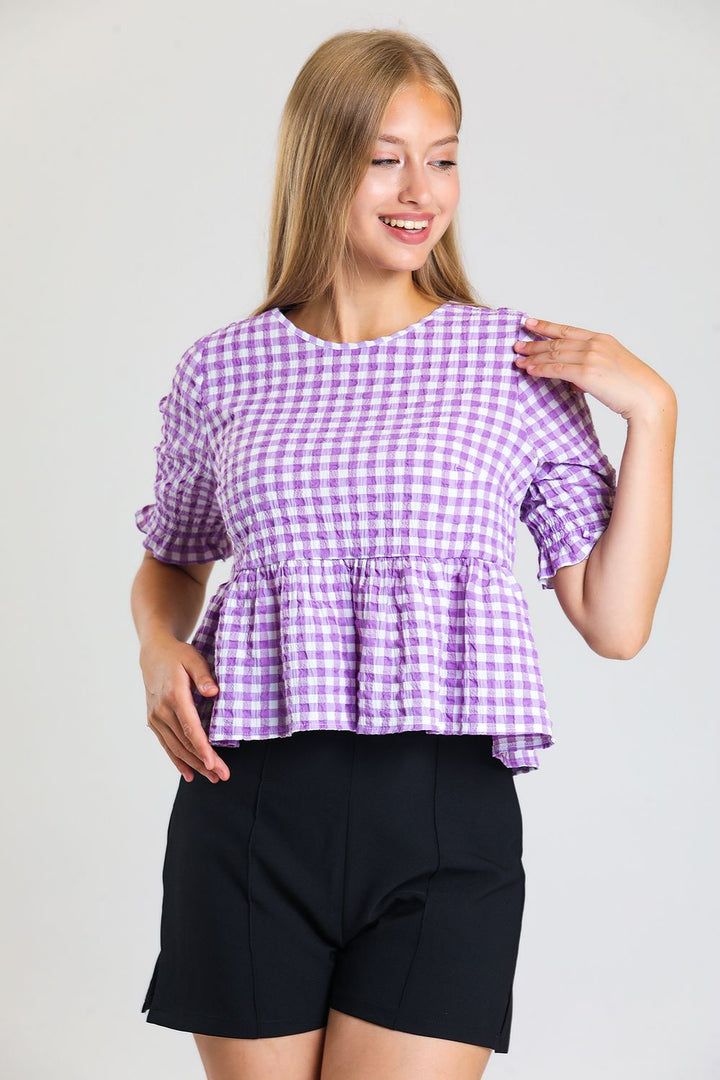 SNS Sense Lilac Back Buttoned Short Sleeve Waffle Blouse - Collierville