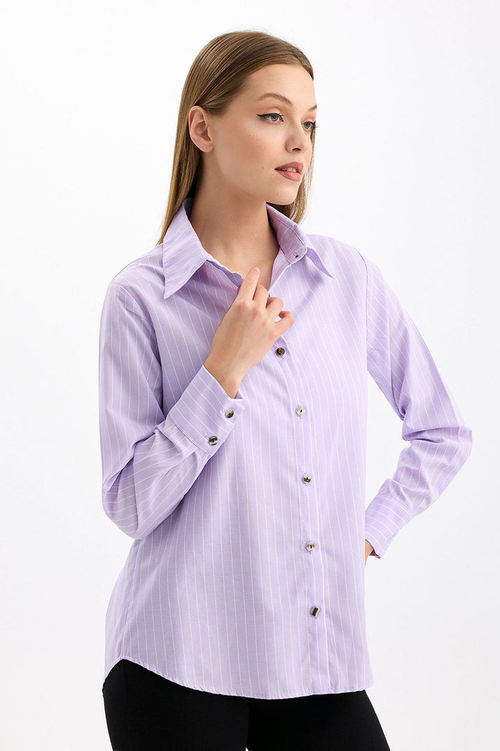 SNS Sense Lıla Comfortable Fit Long Sleeve Women's Striped Shirt - Delaware