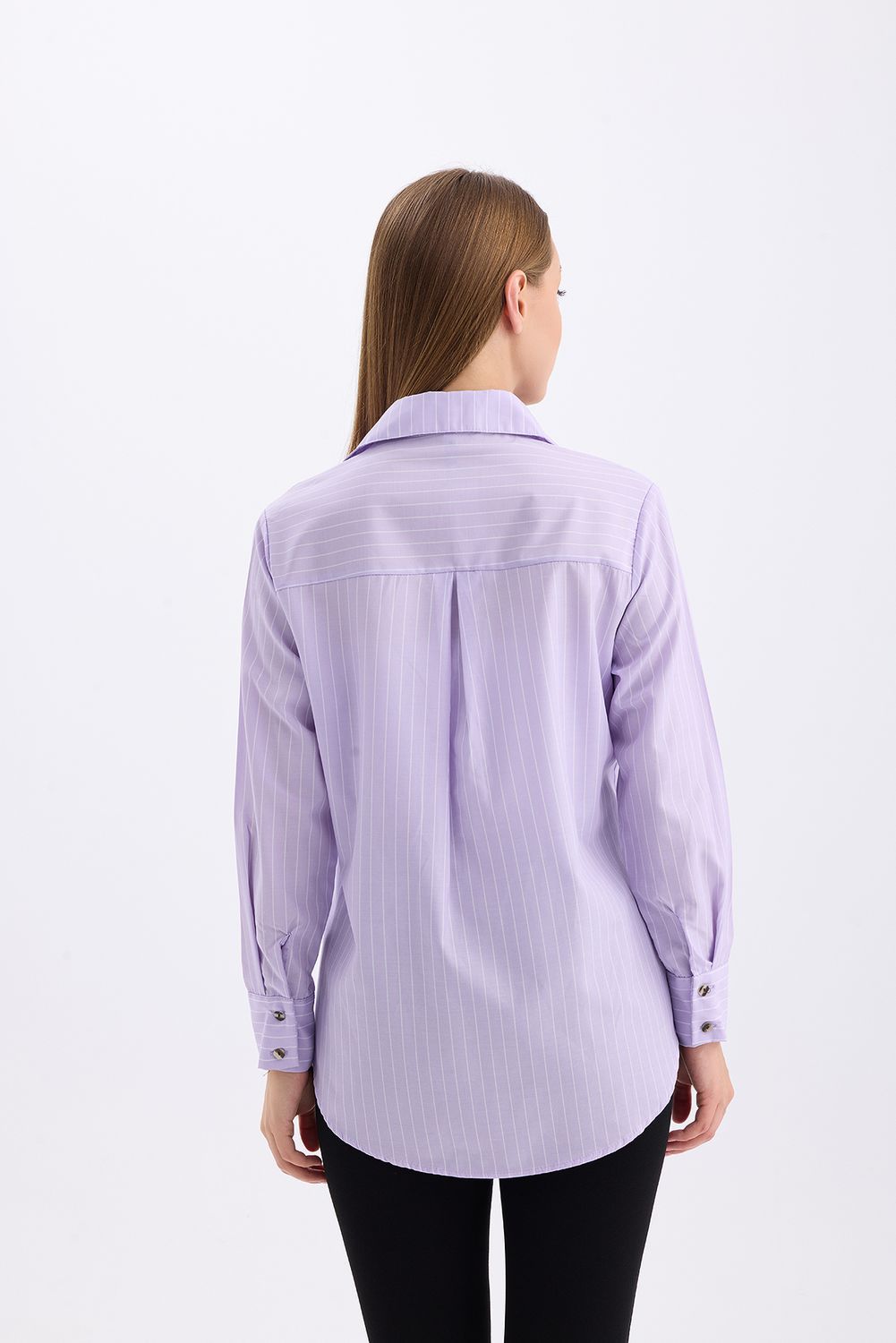 SNS Sense Lıla Comfortable Fit Long Sleeve Women's Striped Shirt - Delaware