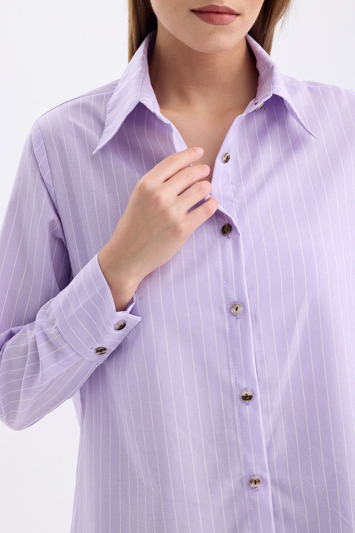 SNS Sense Lıla Comfortable Fit Long Sleeve Women's Striped Shirt - Delaware