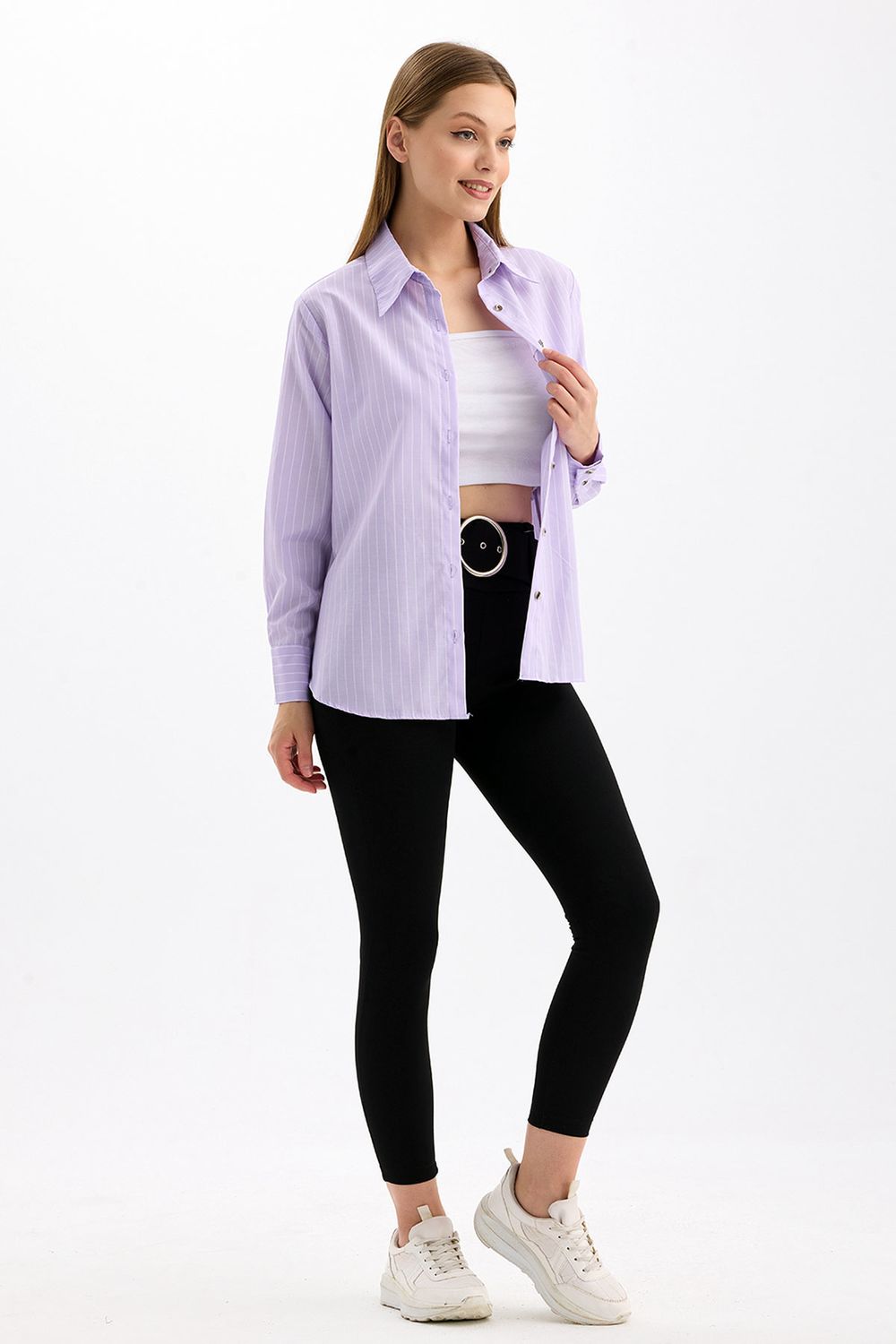 SNS Sense Lıla Comfortable Fit Long Sleeve Women's Striped Shirt - Delaware