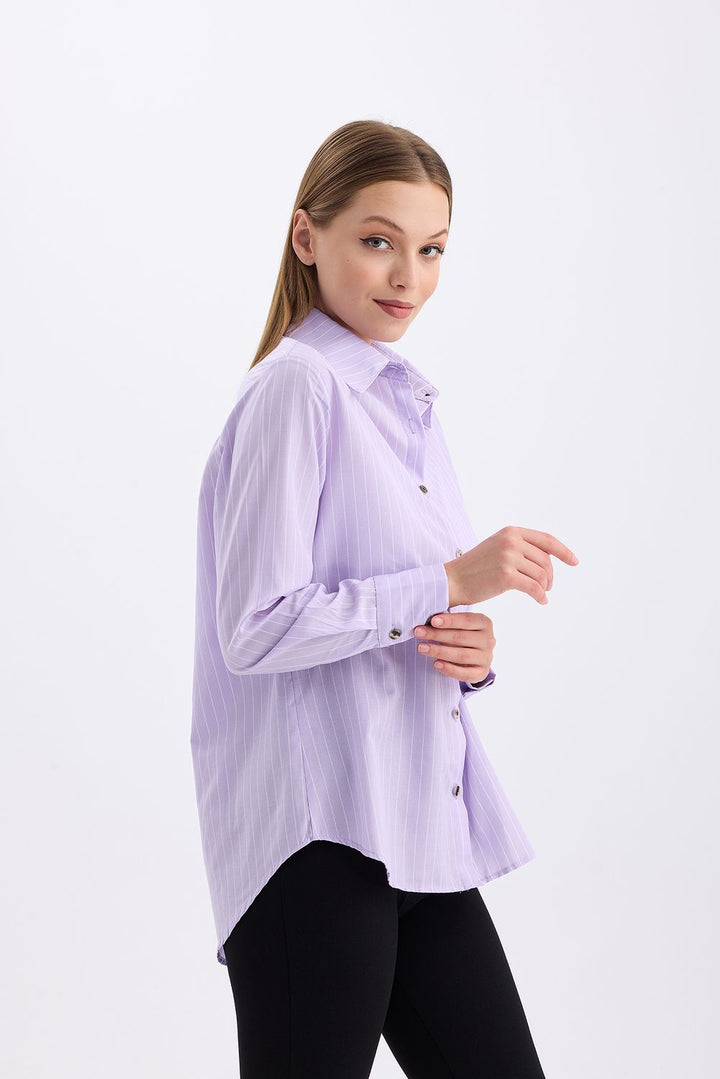 SNS Sense Lıla Comfortable Fit Long Sleeve Women's Striped Shirt - Delaware