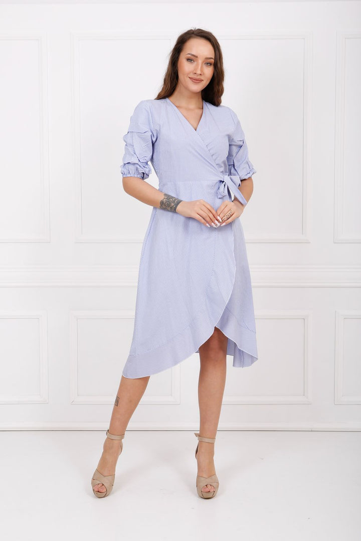 SNS Sense Blue White Striped Poplin Wrap Dress Elb32426 - Palmela