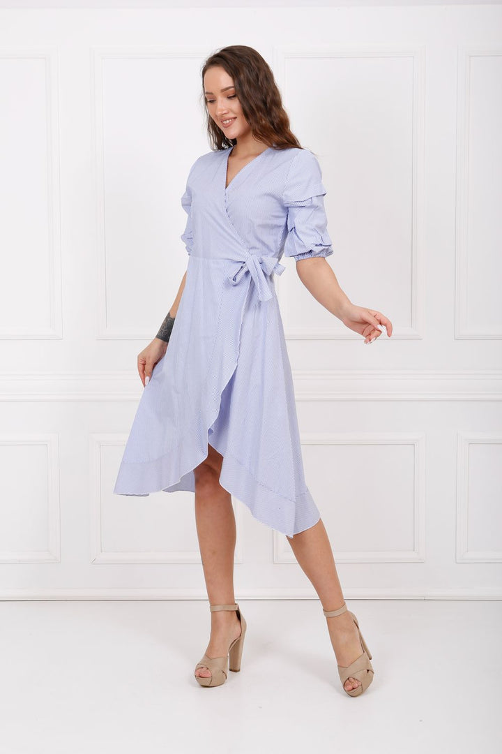 SNS Sense Blue White Striped Poplin Wrap Dress Elb32426 - Palmela