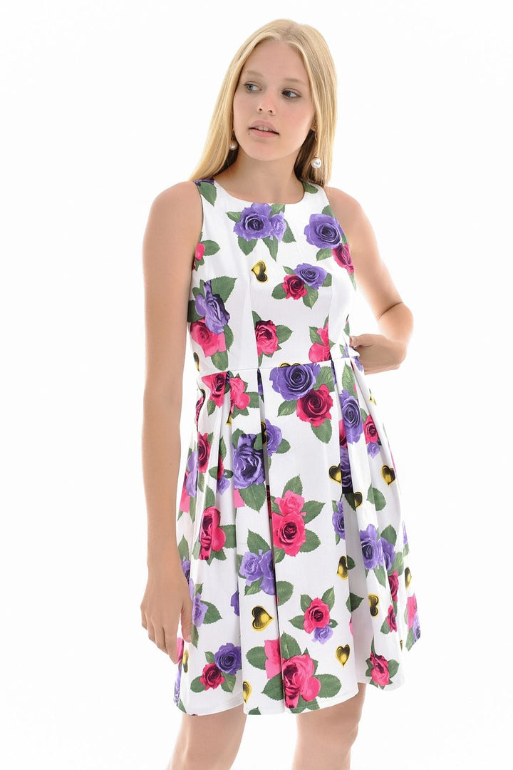 SNS Sense Coral Pool Neck Pleated Skirt Dress - Parkland