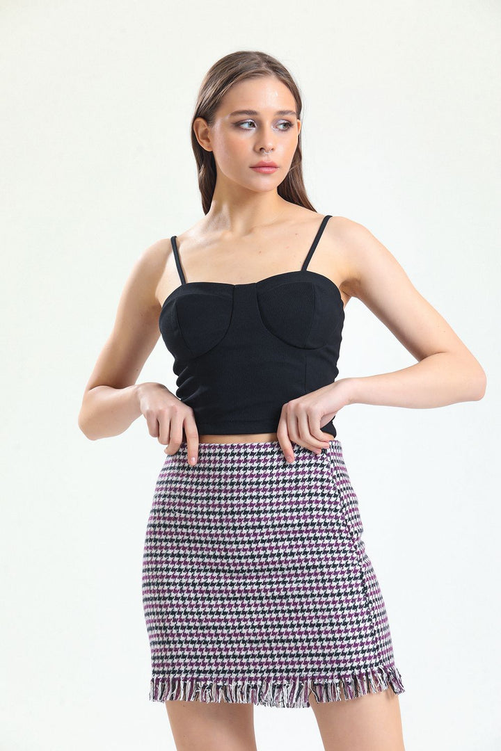 SNS Plaid Skirt with Fringed Hem - Hounslow