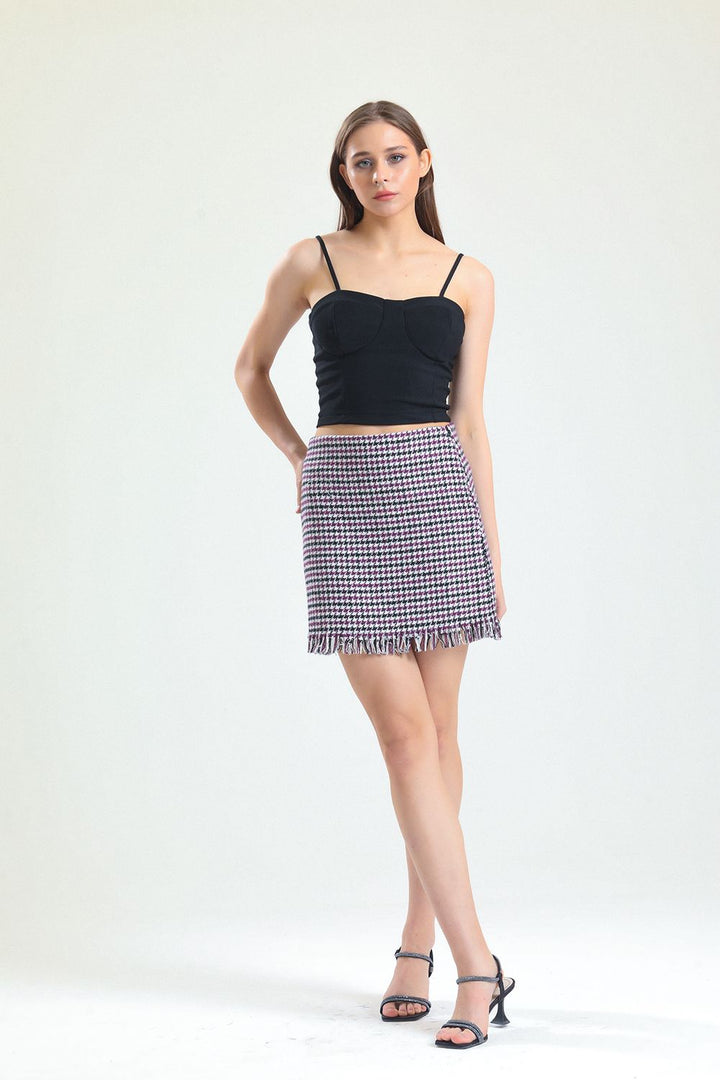 SNS Plaid Skirt with Fringed Hem - Hounslow