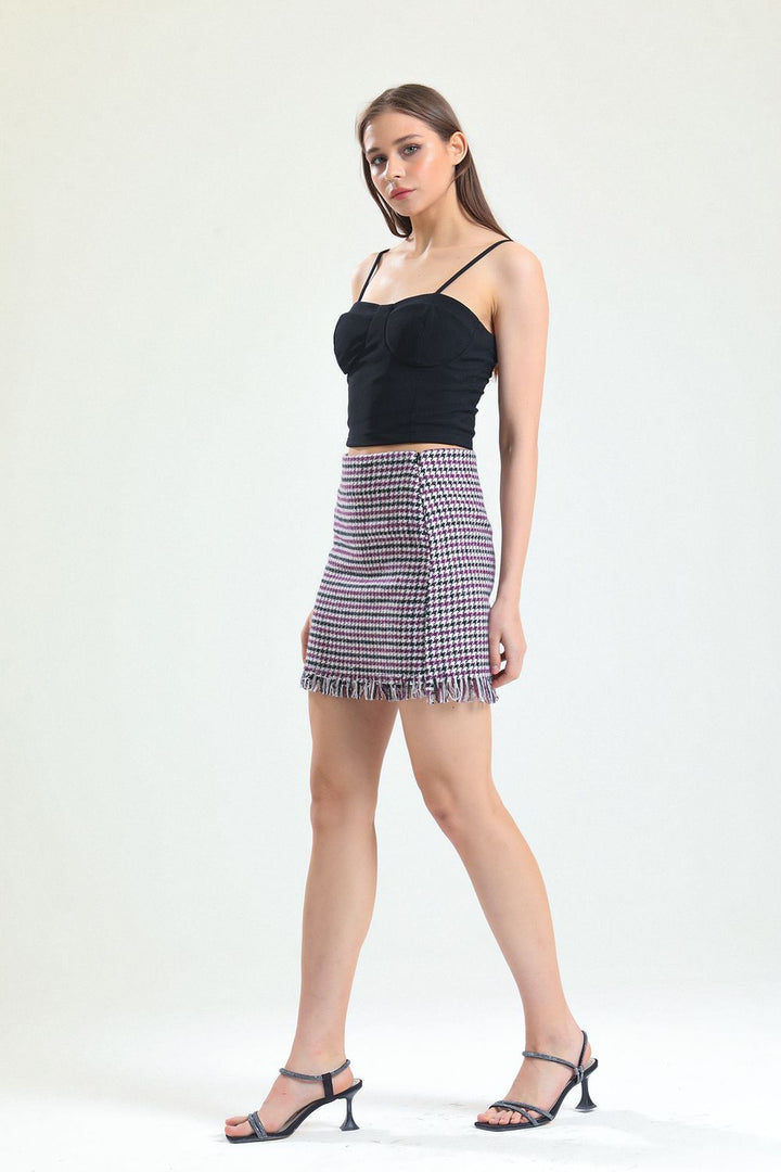 SNS Plaid Skirt with Fringed Hem - Hounslow