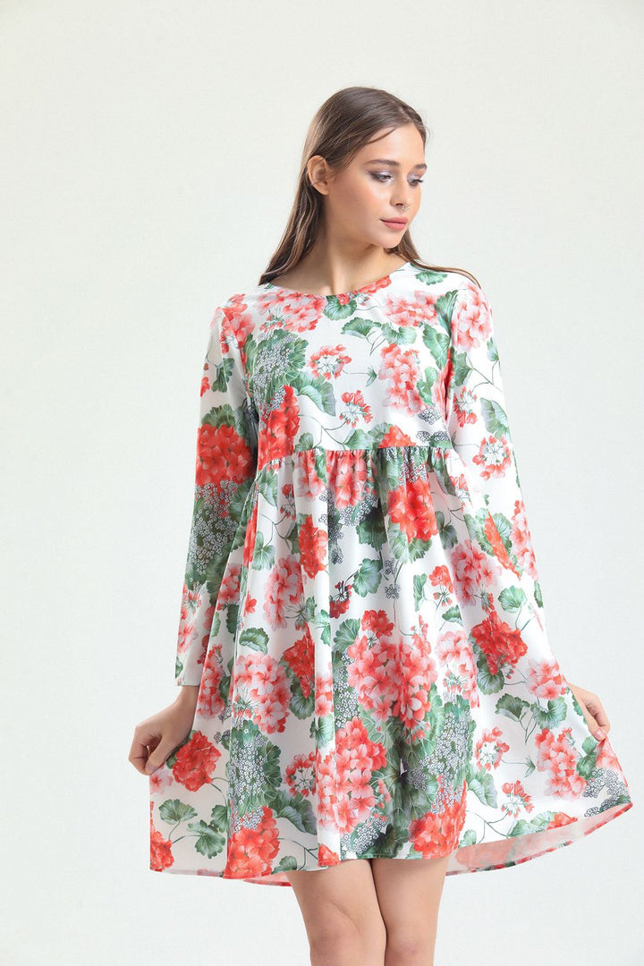 SNS Sense Pink Pool Neck Patterned Dress_Drs32126 - Jerez de García Salinas