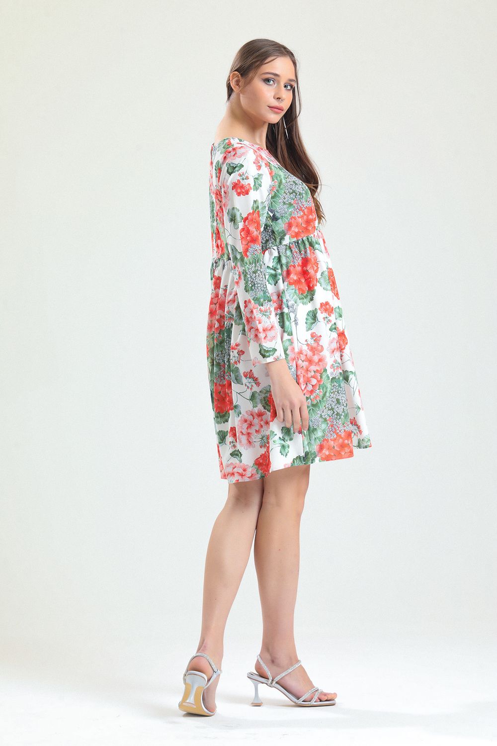 SNS Sense Pink Pool Neck Patterned Dress_Drs32126 - Jerez de García Salinas