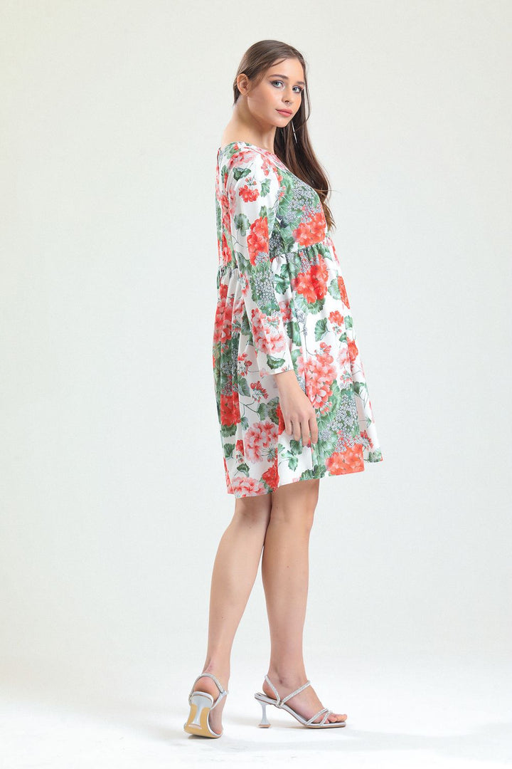 SNS Sense Pink Pool Neck Patterned Dress_Drs32126 - Jerez de García Salinas