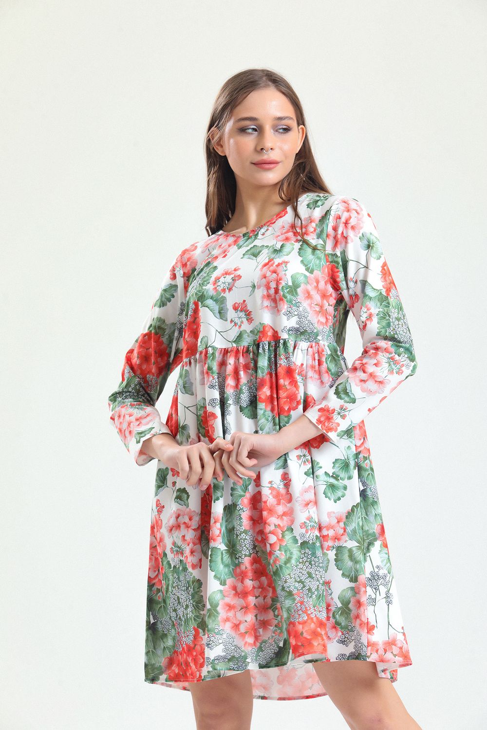 SNS Sense Pink Pool Neck Patterned Dress_Drs32126 - Jerez de García Salinas