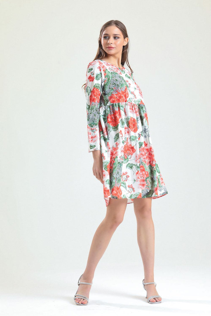 SNS Sense Pink Pool Neck Patterned Dress_Drs32126 - Jerez de García Salinas