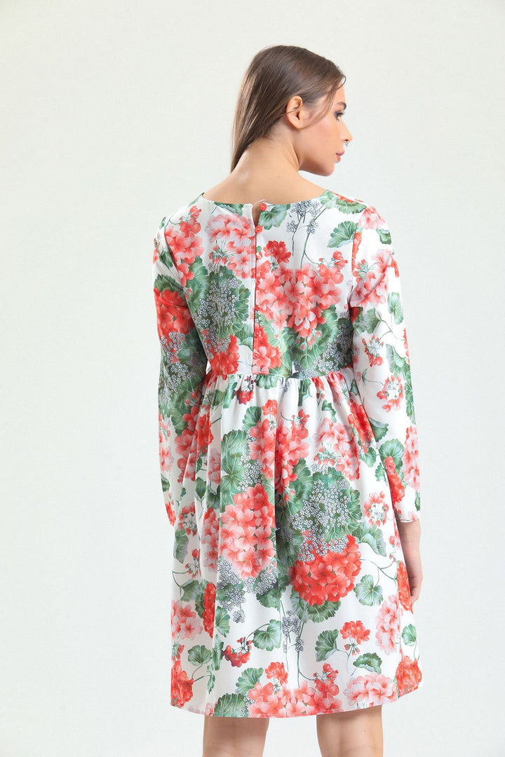 SNS Sense Pink Pool Neck Patterned Dress_Drs32126 - Jerez de García Salinas
