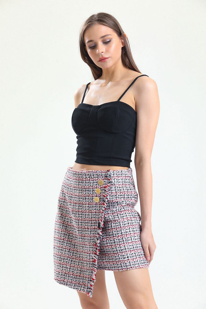 SNS Sense Pink Red Sense Tasseled Chanel Short Skirt - Boulder