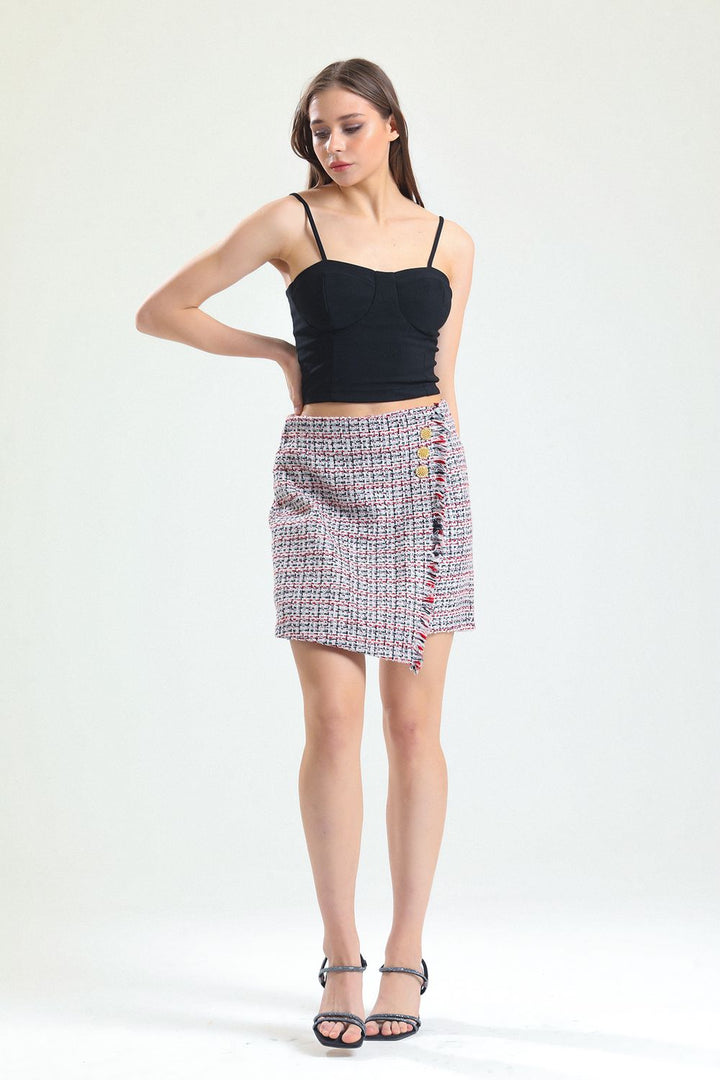 SNS Sense Pink Red Sense Tasseled Chanel Short Skirt - Boulder