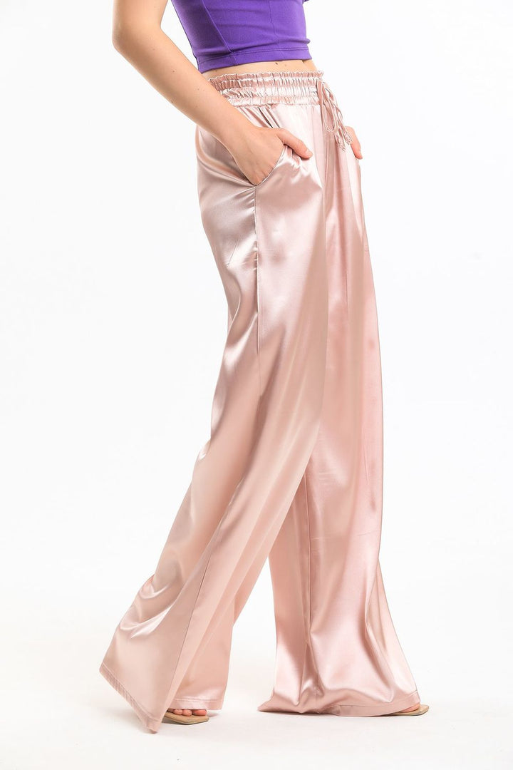 SNS Sense Powder High Waisted Wide Leg Satin Pants with Detailed Pockets - Zoetermeer