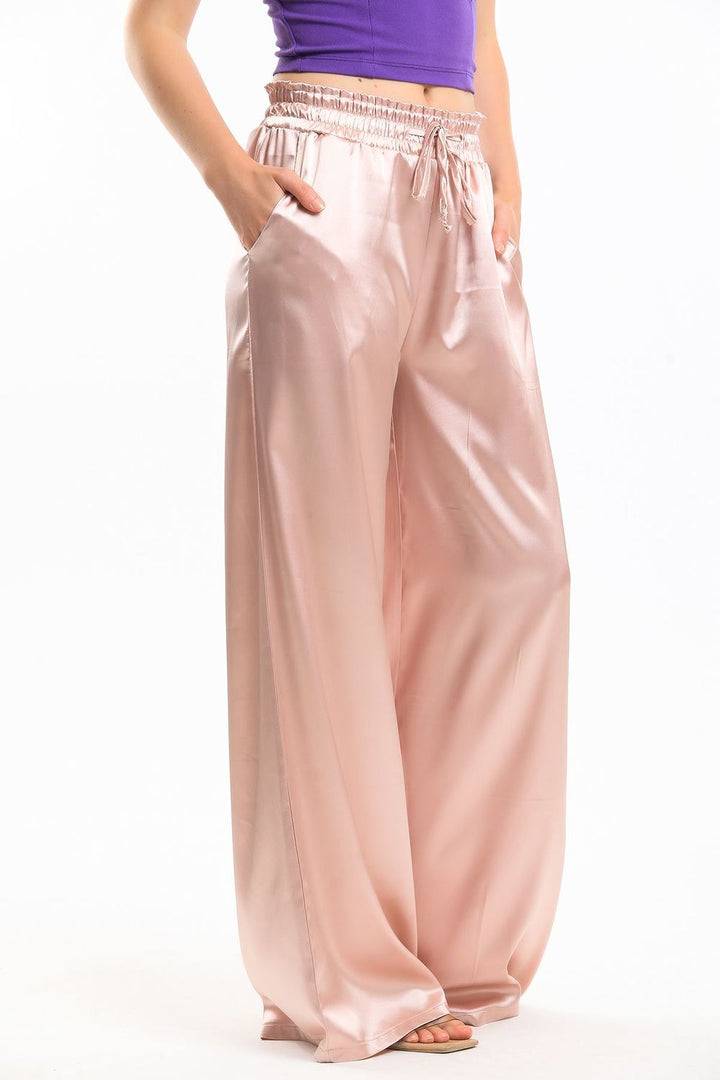 SNS Sense Powder High Waisted Wide Leg Satin Pants with Detailed Pockets - Zoetermeer