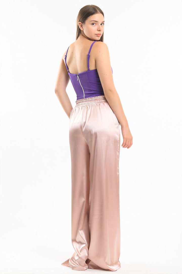 SNS Sense Powder High Waisted Wide Leg Satin Pants with Detailed Pockets - Zoetermeer