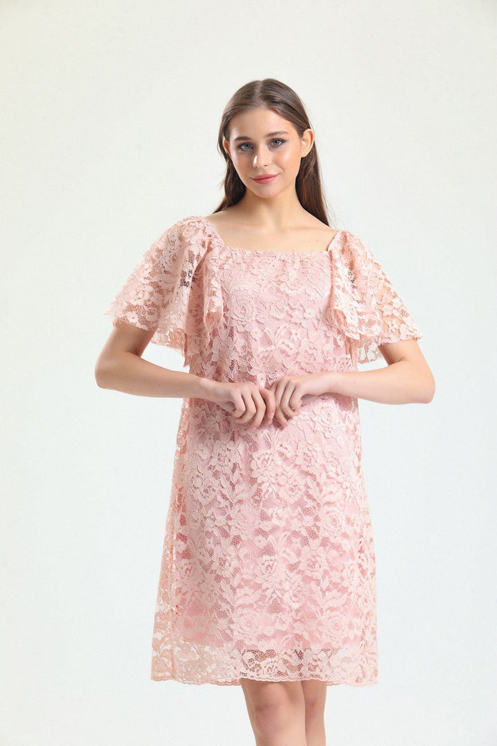 SNS Sense Powder Puff Sleeve Ruffled Lace Dress with Lining - Cuautepec de Hinojosa