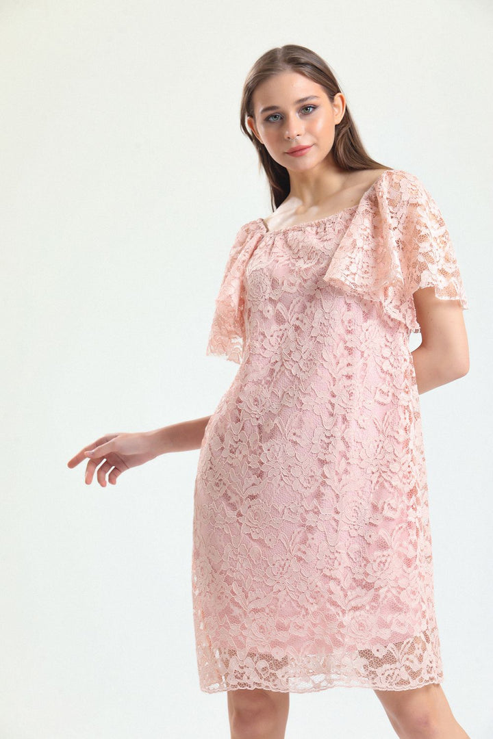 SNS Sense Powder Puff Sleeve Ruffled Lace Dress with Lining - Cuautepec de Hinojosa