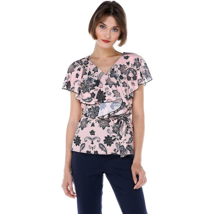 SNS Sense Powder Ruffle Sleeve Double Breasted Patterned Blouse Blz32057 - Hobbs